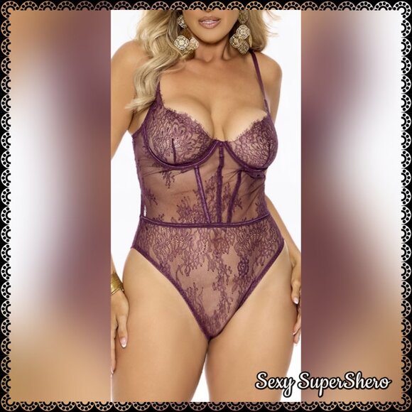🆕🍷"Maisy" Merlot Eyelash Lace Underwire Slip-On Lingerie Teddy - Picture 3 of 7